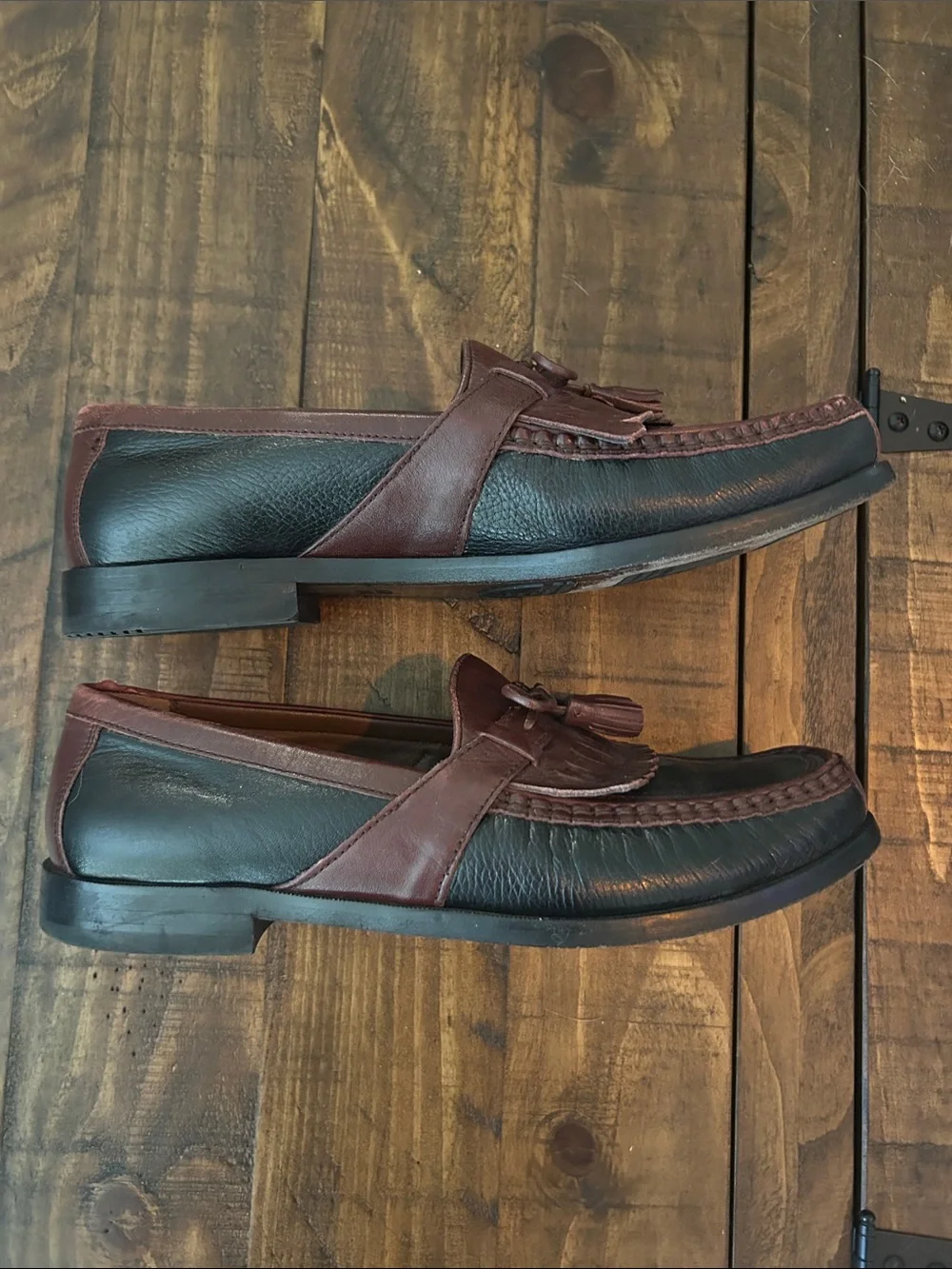 Johnston & Murphy Two-Tone Brown and Black Tassel Loafers